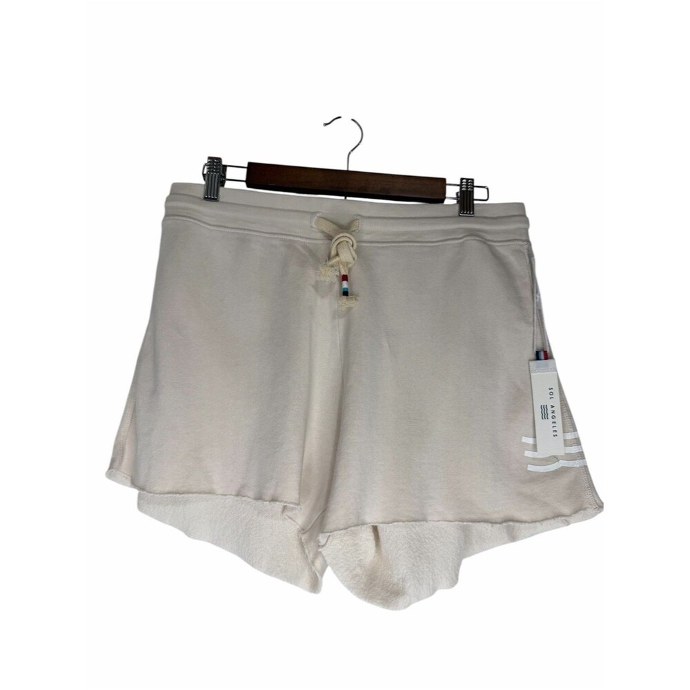 NWT Anthropologie Sol Angeles Waves Sweat Shorts size Large Cream White Tie